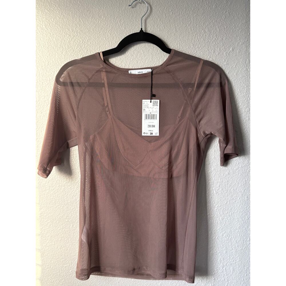 Mango Sheer Mesh T-Shirt – Mauve Brown, Size M, NWT